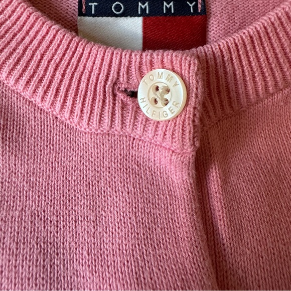 Vintage TOMMY HILFIGER Y2K Pink Cardigan Set Xs S M 90s Baby Tee Cropped - Picture 16 of 17